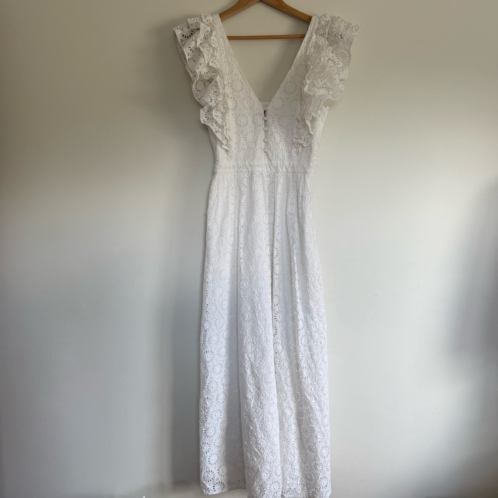J.CREW Ruffle Maxi Eyelet Cotton Dress White Size: 4 - Picture 2 of 8